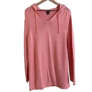 EDDIE BAUER Sweater Hoodie Women XL Heather Coral V Neck Tunic‎ Length